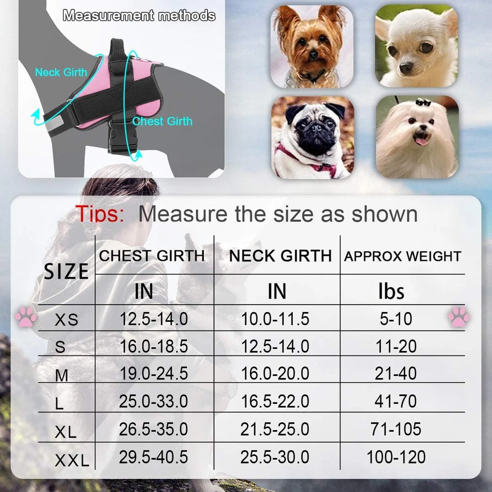 Dog Harness, No-Pull Reflective Dog Vest, Breathable Adjustable Pet Harne