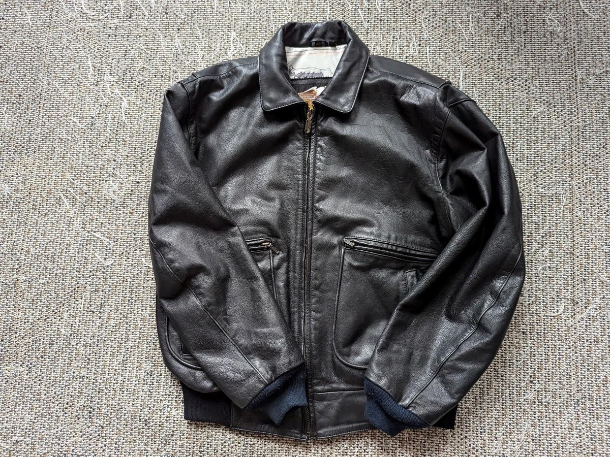 vintage 1990s leather HARLEY DAVIDSON motorcycle jacket 44 black