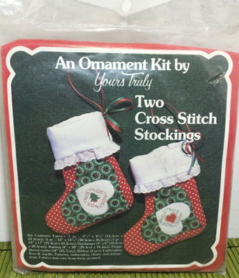 Ornament Kit Two MIni Cross Stitch Stockings 1981 Yours Truly 2859 New Sealed