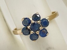 14k Yellow Gold Round .85 Ct Tw Blue Sapphire Cluster Ring Size 6 1/4 - 1.9 Gr.