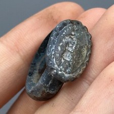 Stunning old ancient Roman bronze ring with engraving of a solider