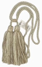 Conso Duke 11888 N01 CREAM DARK SAND 9" Double Tassel Drapery Curtain Tieback 