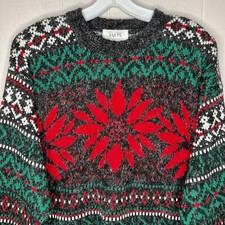Vintage Women  s L Christmas Sweater Poinsettia Shoulder Pads Mervyn  s Y