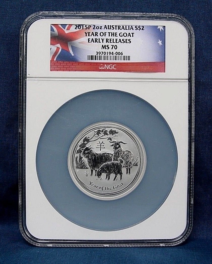 2015-P AUSTRALIA LUNAR 2 OZ. YEAR OF THE GOAT NGC MS70 ** RARE
