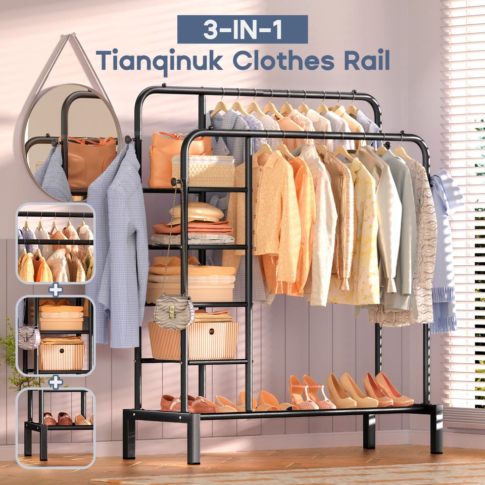 Heavy Duty Clothes Rail Rack 150KG Hanging Display Stand Shoe Storage