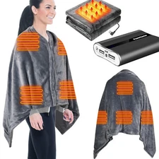 Electric USB Heated Heating Blanket Poncho Shawl Wrap Throw with Battery Pack US