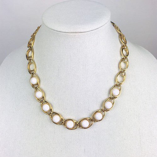 Vintage Napier goldfarbene Kette Halsreif Halskette weiße Cabochons signiert 18 Zoll - Bild 3 von 7