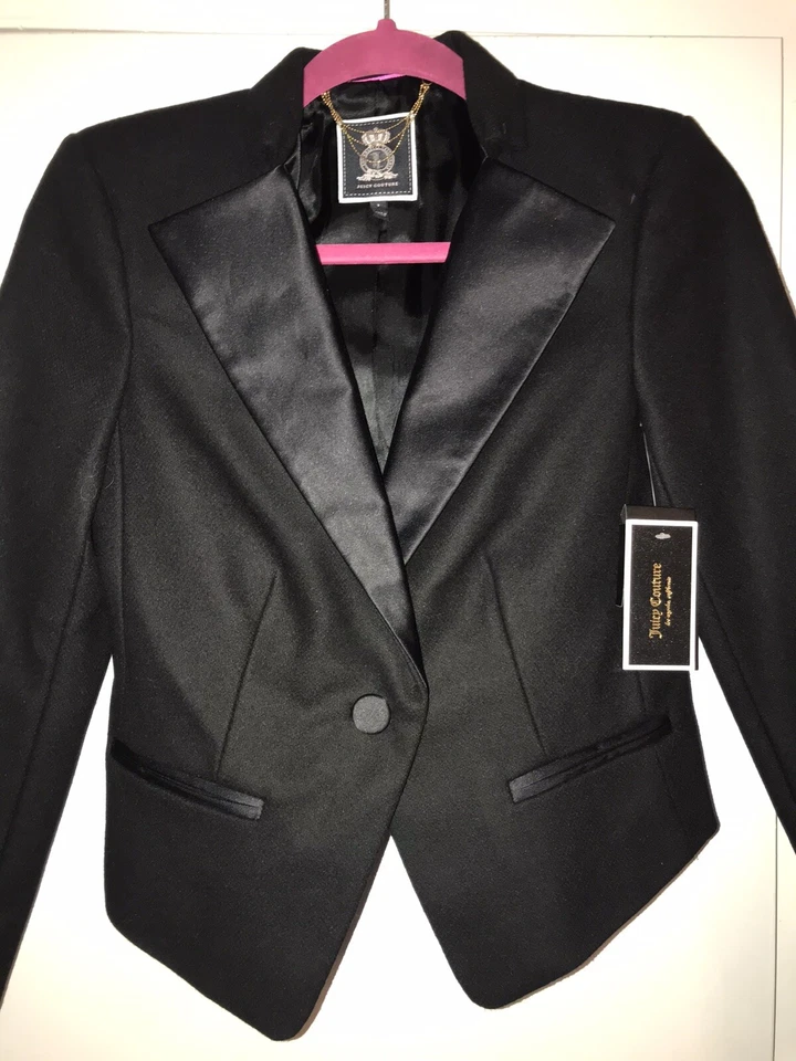 NWT Juicy Couture Pitch Black Wool Blazer Sz 2 Org $298 - Image 2 of 4
