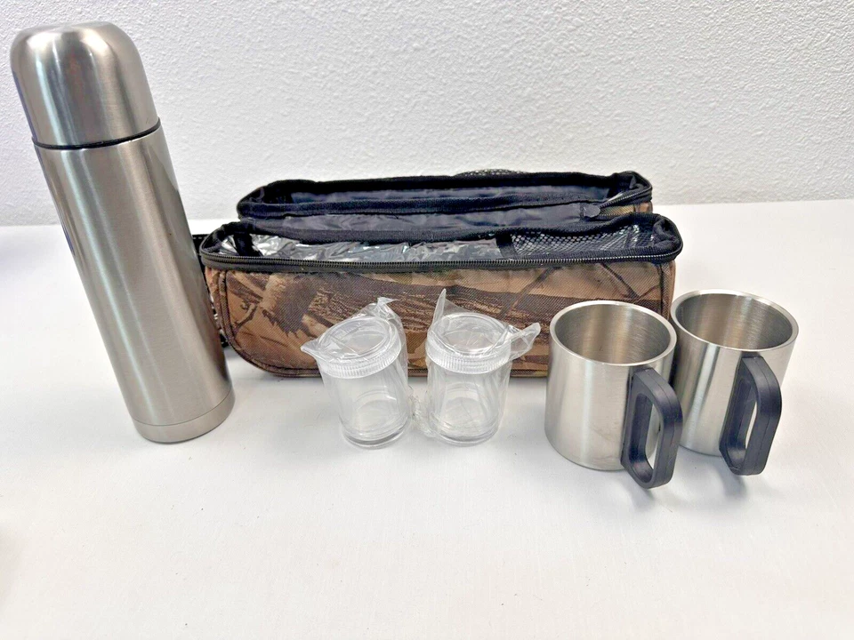 Paquete de viaje de camuflaje para senderismo bolsa de campamento - nuevo sin etiquetas - termo y 2 tazas - lonchera Foto 4 de 4