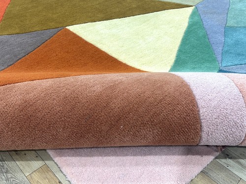 Alfombra acolchada a mano verde a dos aguas 100 % lana estética moderna hecha a mano alfombras y coche - Imagen 5 de 6