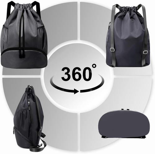 Sports Drawstring Backpack - String Swim Gym Bag with Shoes Compartment and Wet - Picture 7 of 12
