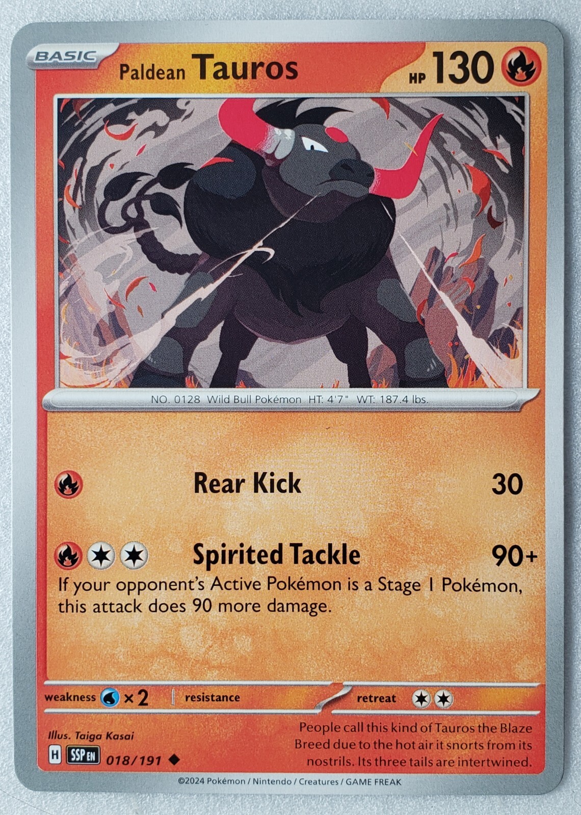 Paldean Tauros 018/191 NM / M Surging Sparks Pokemon Card $2 Combined Ship