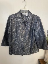 Alfred Dunner Womens 10 Metallic Paisley Jacket Button Front Dressy Blazer