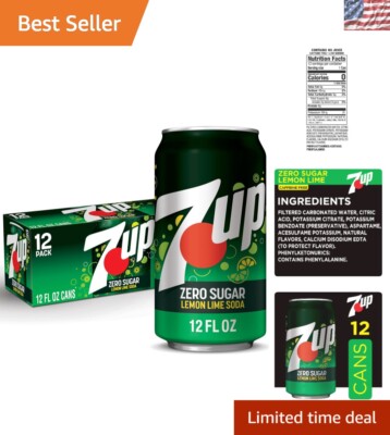 Guilt-Free Zero Sugar 7-Up Soda, 12 Oz Cans - Refreshing Lemon Lime Flavor