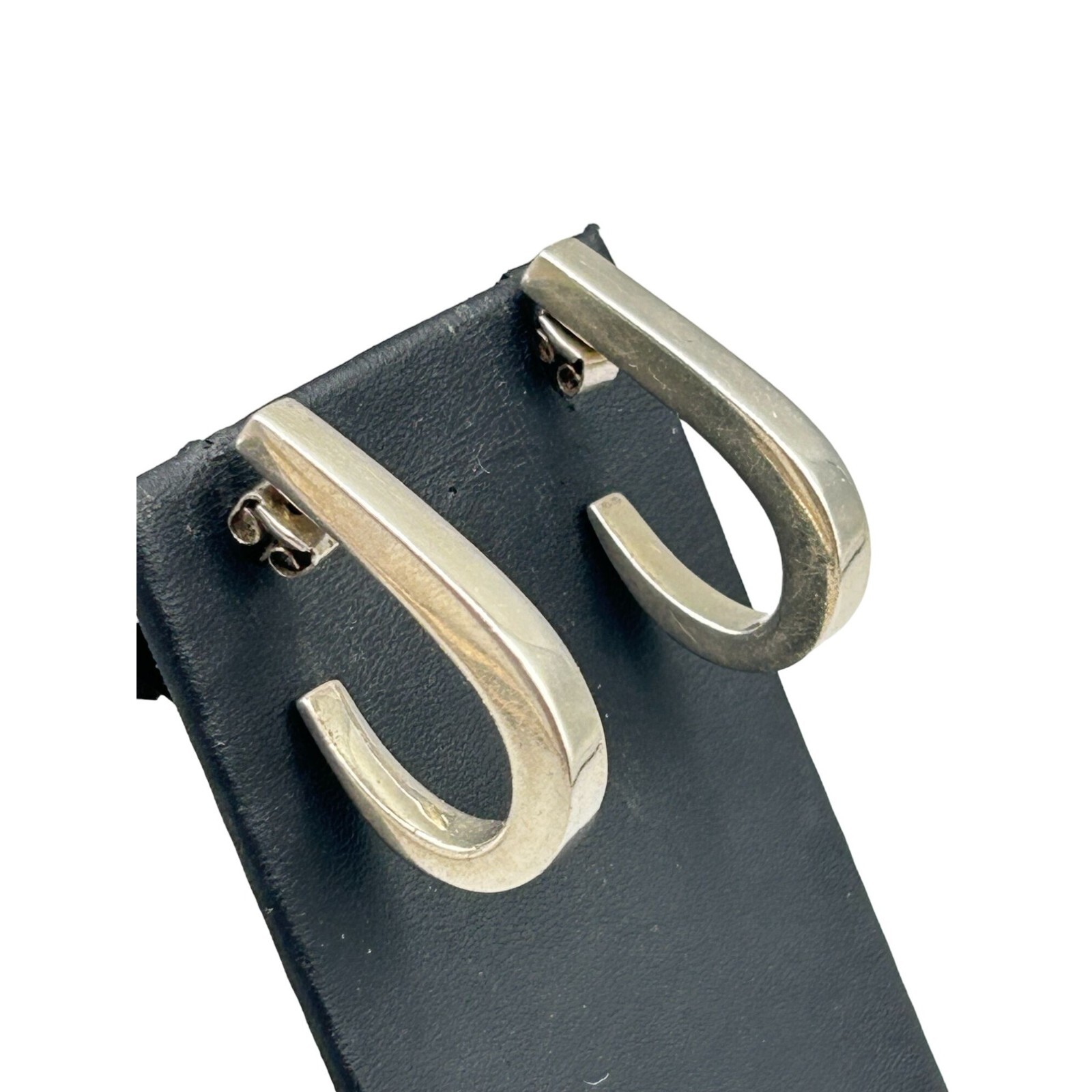 Solid Sterling Silver 925 Hook Shaped Earrings Op… - image 1