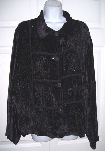 Cocktail top donna Chico's in velluto marrone con perline nere US Large UK 2 VINTAGE - Foto 7 di 11