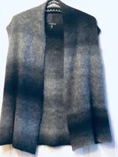 EILEEN FISHER Pet Sz M Women's Vest Sweater Open Mohair Black/Gray