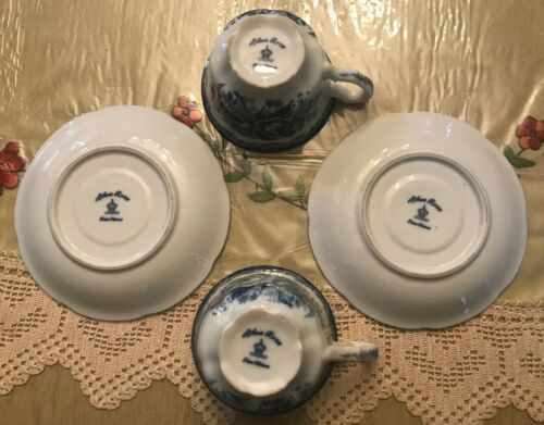 Antigue Blue Rose Fine China Coffee Cup & Saucer Set Lot of 2 - Picture 4 of 4
