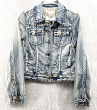 White Crow Ciggy Indigo Women's Distressed Copper Button Denim Jacket Size Small