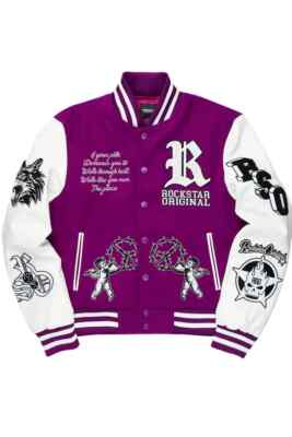 rockstar original Men's AFONSO purple varsity jacket Size S