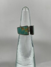 Sterling Silver 925 Turquoise Green Stone Open Front Band Ring Size 7.25