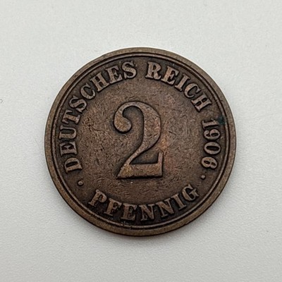 1906 Germany 2 Two Pfennig German Empire World Copper Coin