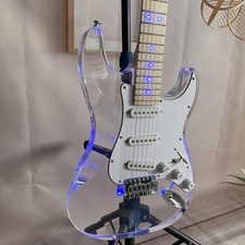 Blue LED ST Electric Guitar Acrylic Body Maple Neck Chrome Part SSS Pickup