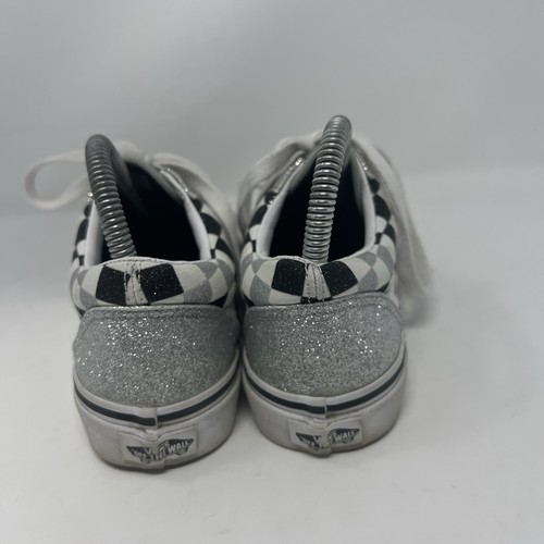 Scarpe sneakers VANS Old Skool a quadri argento glitter stringate donna taglia 7 - Foto 3 di 12