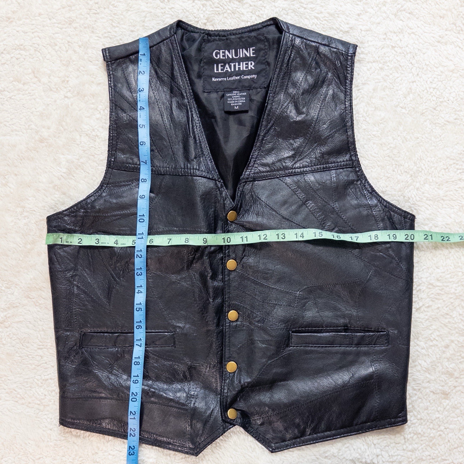 Vintage Black Leather Patchwork Snap Button Vest … - image 6