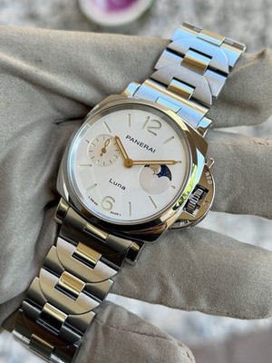 Panerai Luminor Due Luna  1301 38mm Dial Stainless Steel Watch EXTRA STRAPS