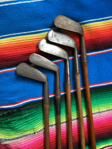 Antique Hickory Wood Shaft 5 Irons Mashie Mid Mashie Jigger Mid Iron Golf Clubs
