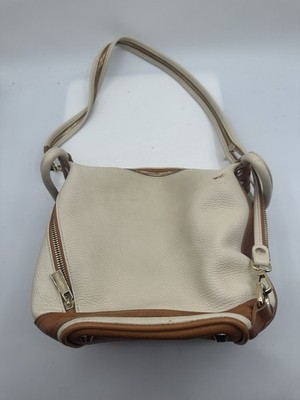 Valentina Italian Ivory & Brown Leather Shoulder Convertible Sling Handbag