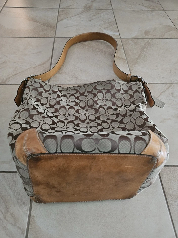 Rare! Large Coach Signature Canvas Hobo Bag F6083 & Accordion Wallet F40753 Set! - Image 2 of 4