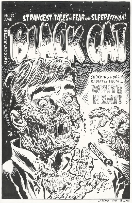 Black Cat 50 Cover Recreation art by Latcha Pre Code Horror Golden Age monsters
