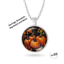 Fall Autumn Elegant Classic Pumpkin Silver Jewelry Necklace Earrings Bracelet