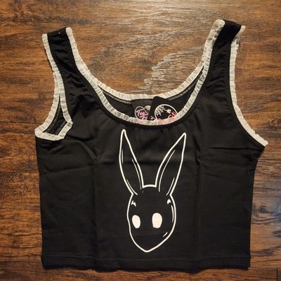Too Fast Clothing Donnie Darko Tank Crop Top White Lacy Trim Size Small NWT 