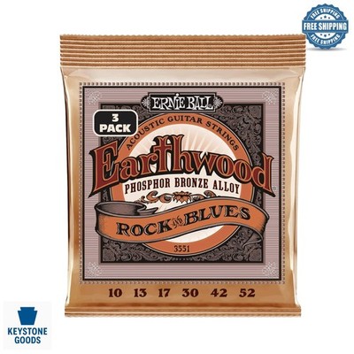 Earthwood Rock & Blues Acoustic Guitar Strings 3-Pack, Phosphor Bronze, 10-52