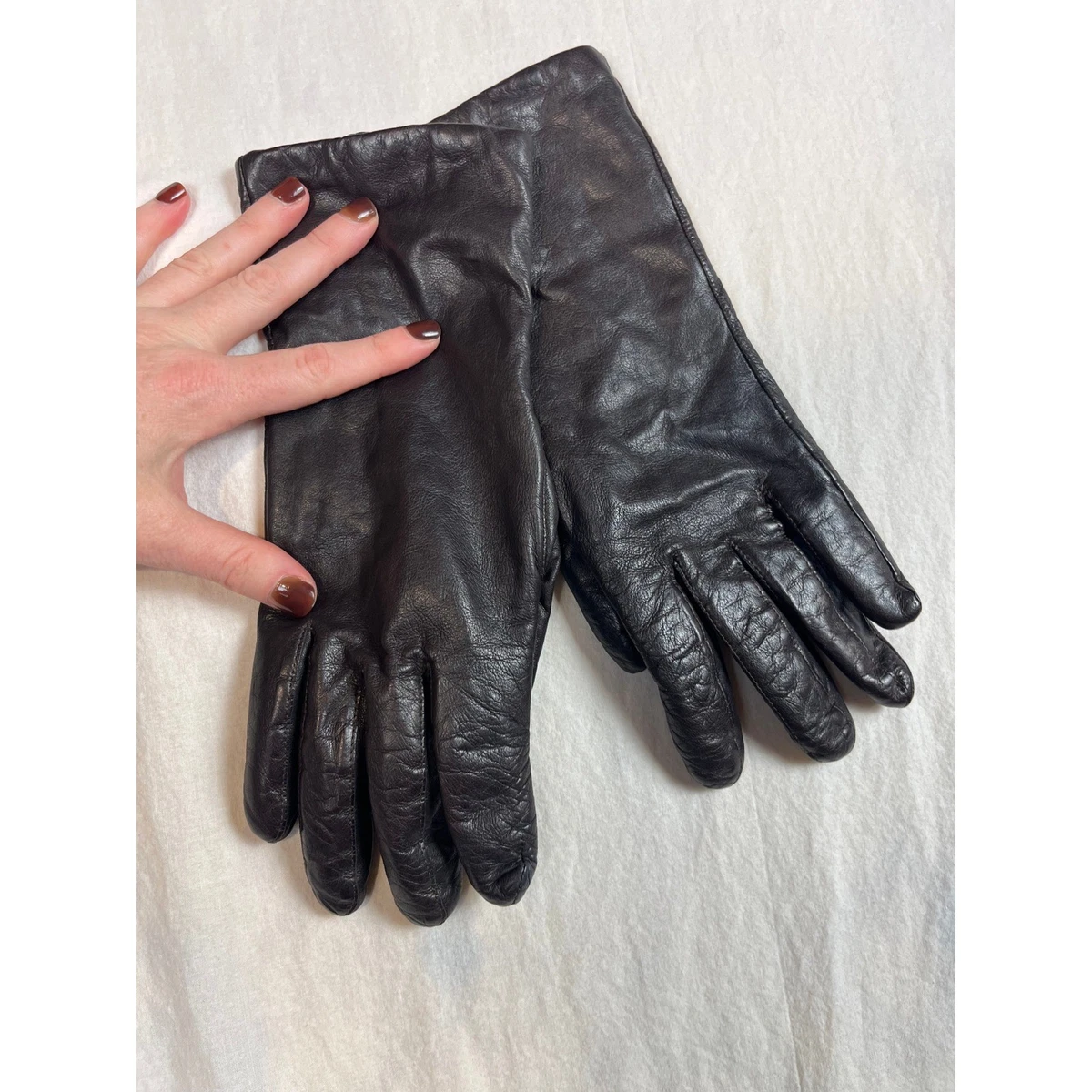 Vintage Fratelli Forino Gloves Size Women 7.5 Black Brown Cashmere Lined Leather Leather Gloves Cashmere Lined Brown - Handmade in Italy  main image 4