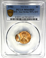 1983 1C PCGS MS64RD DOUBLE STRUCK 2ND STK 90% OFF-CENTER LINCOLN ~ DRAMTIC ERROR