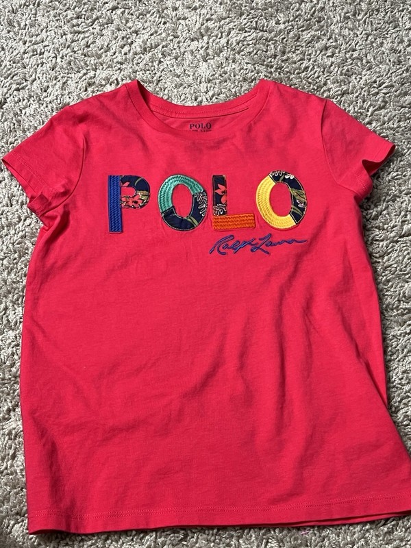 Polo Ralph Lauren Girls Pink Embroidered Logo Cotton Tee, Short Sleeve, 7