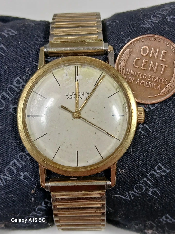 Reloj Hombre Juvenia Automático Bisel Oro Sólido Años 60 Funcionando Raro Hecho en Suiza Foto 2 de 4