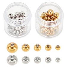 1set 100pcs 304 Stainless Steel Beads Round Stainless Steel color 3 8x2 7mm