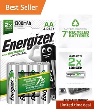 Accu Recharge Universal 4-Pack Rechargeable AA Batteries - 1350 mAh Eco-Friendly 15.46 per battery
