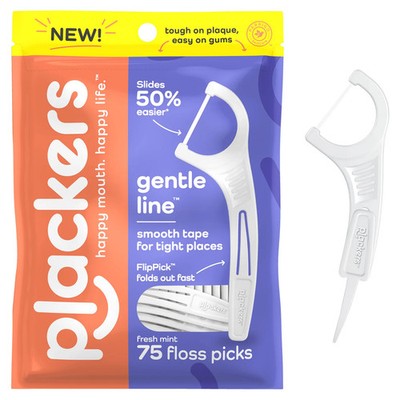 Plackers Gentle Line Floss Picks Fresh Mint w/FlipPick & Smooth Tape 75 Count