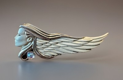 AJC Gold Tone Art Nouveau Style Woman Long Flowing Hair Brooch