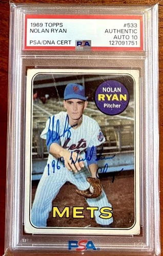 1969 Topps SIGNED Nolan Ryan Card #533 PSA AUTO 10 HOF 2nd Year w/ Inscription!