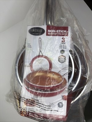 Gotham Steel 3 Pack Fry Pan Set Red- 8'' 10'' and 12''