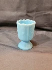 Vtg Fenton Blue Satin Art Glass Panel Daisy Toothpick Holder|Matte|MCM|Art Deco