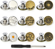 9 Sets Replacement Jeans Buttons 17mm No-Sew Nailess Removable Metal Jeans