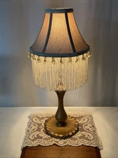 RESTORED Antique Vtg Art Nouveau Deco Table Lamp Desk Boudoir Fringe Bead Shade
